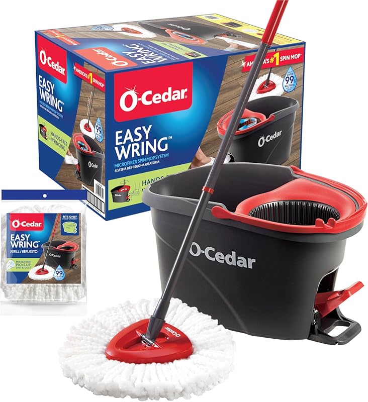 O-Cedar EasyWring Microfiber Spin Mop and Bucket Cleaning System with 