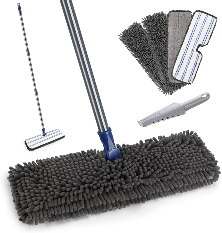 Mops for Floor Cleaning, Masthome Flat Dust Mop with 4 Reusable Pads, 