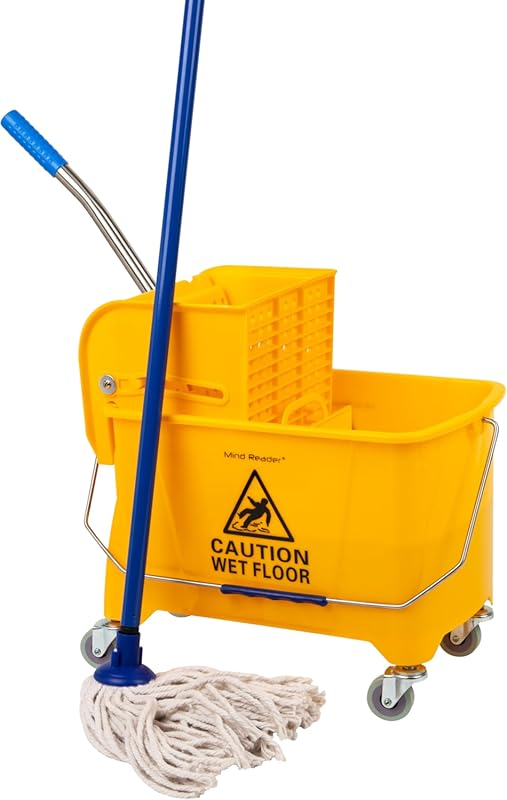 Mind Reader 5.5 Gallon Mop Bucket with Wheels, Handle, and Upward Pres
