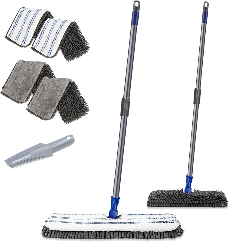Two-Sided Microfiber Dust Mop for Wood Floors, Wet/Dry, Stainless Stee