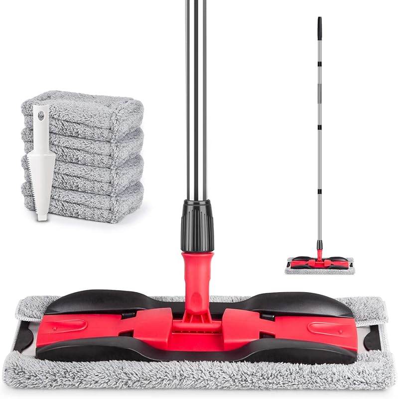 MEXERRIS Flat Microfiber Mop: Adjustable Handle for Hardwood, Vinyl, a