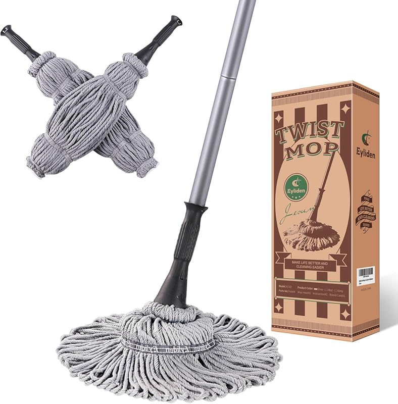Eyliden Self-Wringing Twist Mop with 2 Reusable Heads and Long Handle 