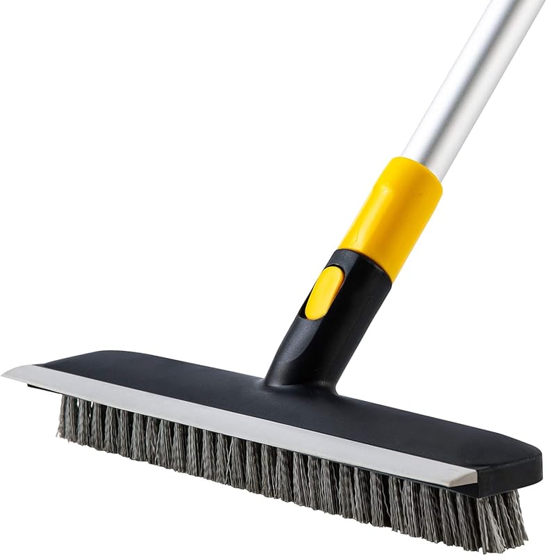 Stiff Bristle Floor Scrub Brush with Telescopic Handle for Deep Cleani