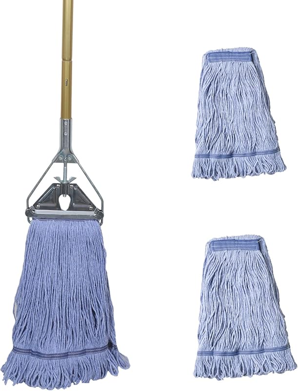 Heavy Duty Industrial Cotton Mop for Floor Cleaning, Includes Three Re
