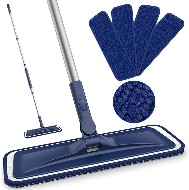 Flat Microfiber Dust Mop for Hardwood Floors, Wet & Dry with Four Wash