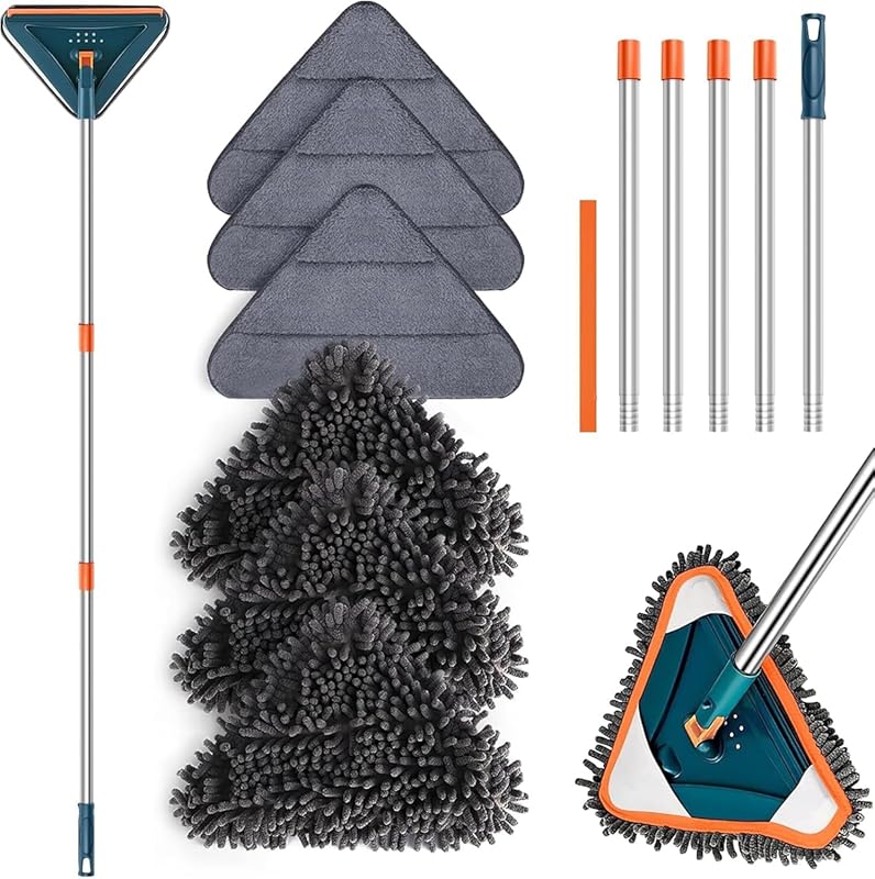 Versatile Long Handle Wall Mop with Rotating Head for Walls, Baseboard