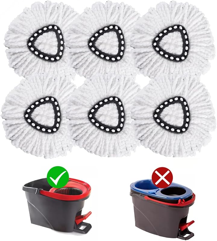 6-Pack White Microfiber Spin Mop Replacement Heads for EasyWring. High