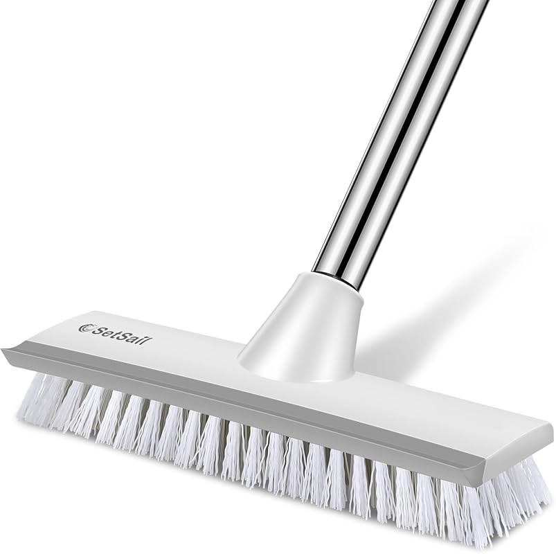 Stiff Bristle Floor Scrub Brush with Adjustable Handle for Deep Cleani