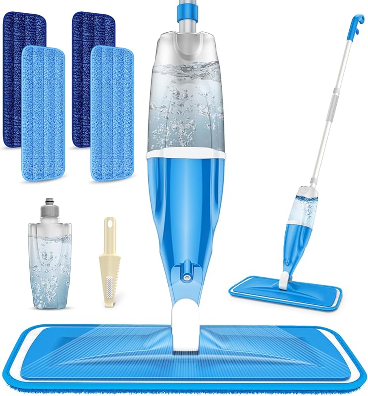 Microfiber Spray Mop for Hardwood Floors. Wet/Dry Cleaning with 4 Wash