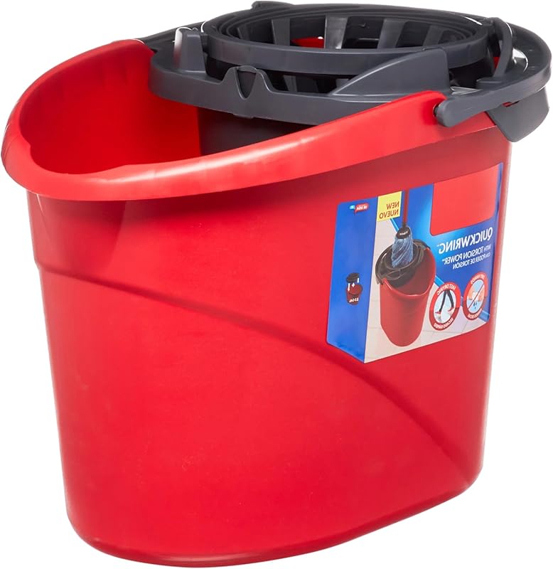 Quick Wring Bucket, 2.5 Gallon Mop Bucket with Wringer, Red