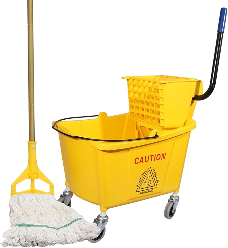 Commercial Mop Bucket with Side-Press Wringer, 35 Quarts, Yellow. Incl