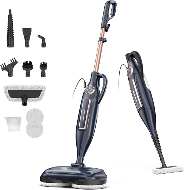 DEVOAC Scrubbing Steam Mop with Rotating Pads for Hardwood, Laminate, 