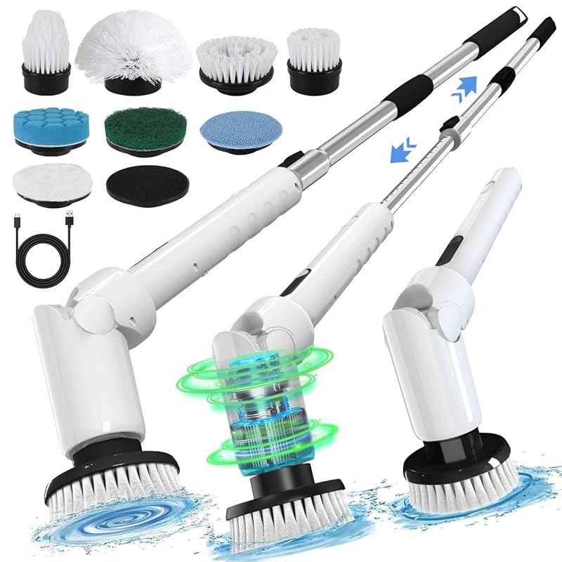 Best Cordless Electric Spin Scrubber: Digital Display, 8 Heads, and Ad