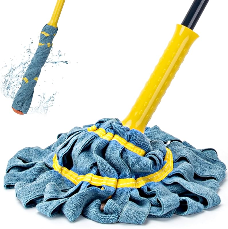 Self-Wringing Microfiber Twist Mop with Long Handle for Hardwood, Viny