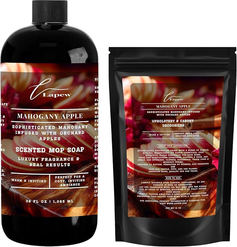 Mahogany Apple Bundle – Carpet Deodorizer Powder & Scented Mop Soap Se