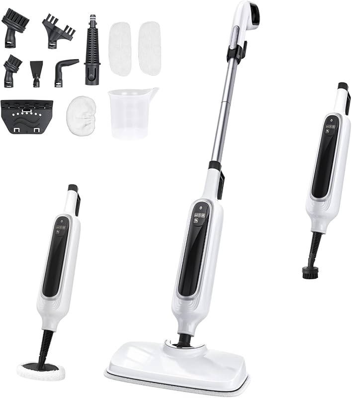 12-in-1 Steam Mop with Detachable Handheld Cleaner, 3 Steam Modes, and