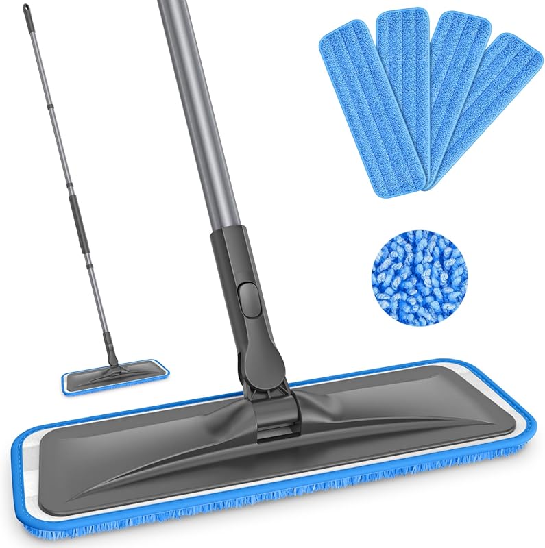 BPAWA Microfiber Flat Mop for Hardwood Floors with 4 Washable Pads and