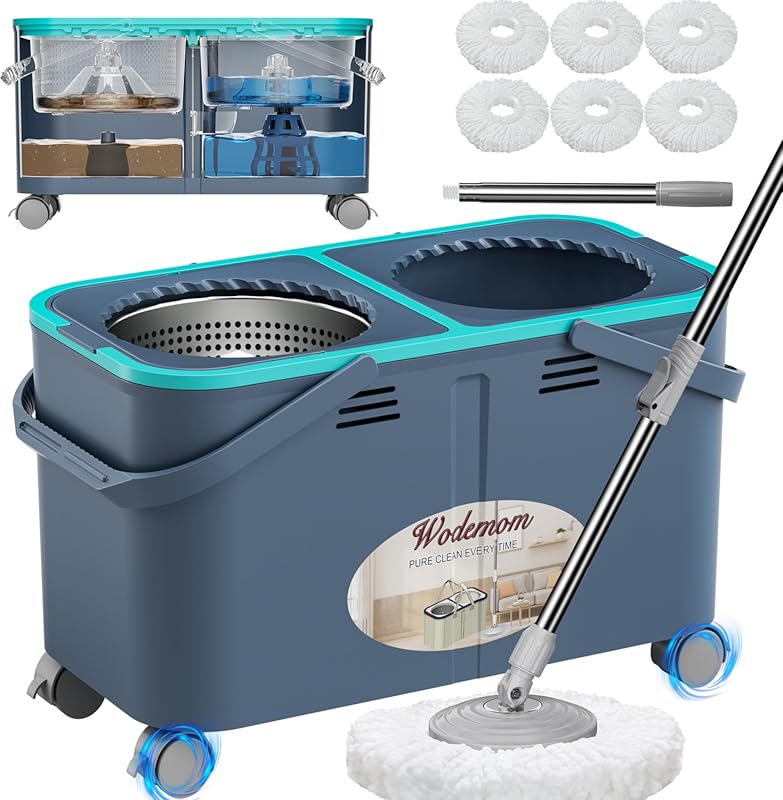 Spin Mop and Bucket System: Separates Clean and Dirty Water, with Whee