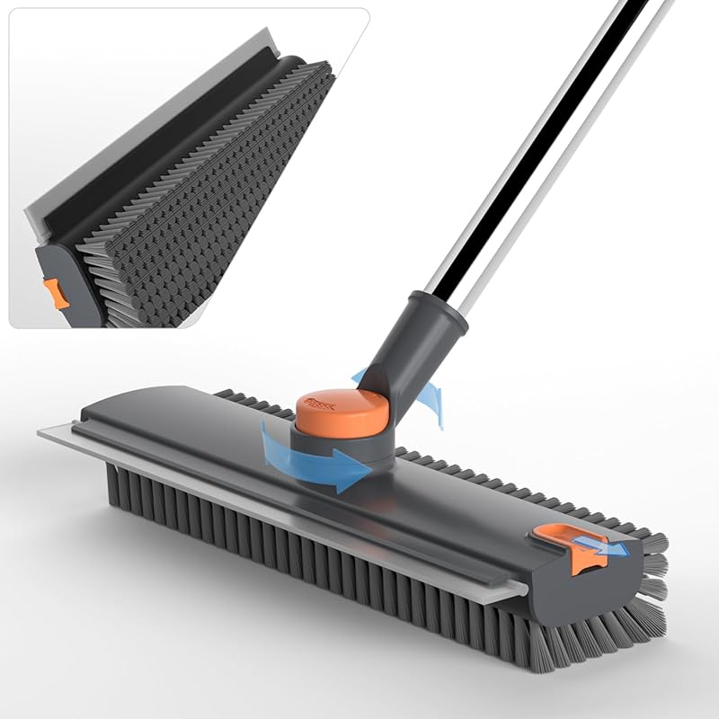 Multi-Purpose Long Handle Scrub Brush and Squeegee Broom for Hard Floo