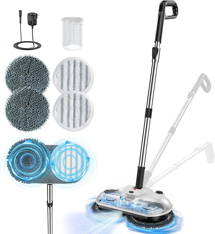 ScrubWiz Cordless Electric Spin Mop with Water Spray for Powerful and 