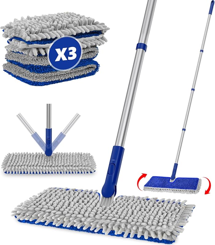 Microfiber Dust Mop with Reversible Head and 3 Reusable Pads for Hardw