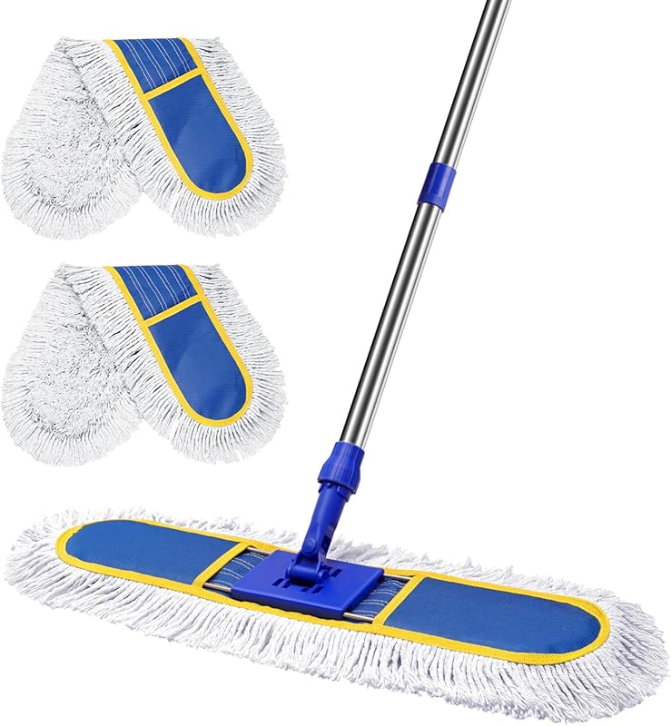 Durable Dust Mop for Hardwood Floors with Two Reusable Cotton Pads and