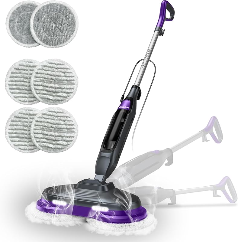 Scrub and Steam Mop: LED Headlights, Swivel Steering, XL Water Tank, G