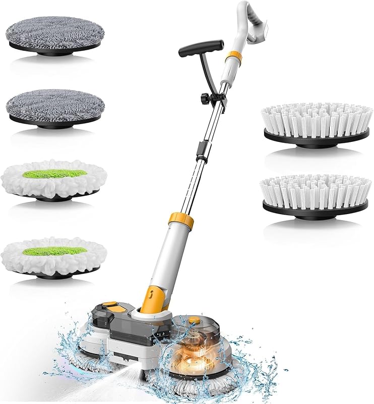 Cordless Electric Spin Scrubber Mop with LED Light and Water Spray for