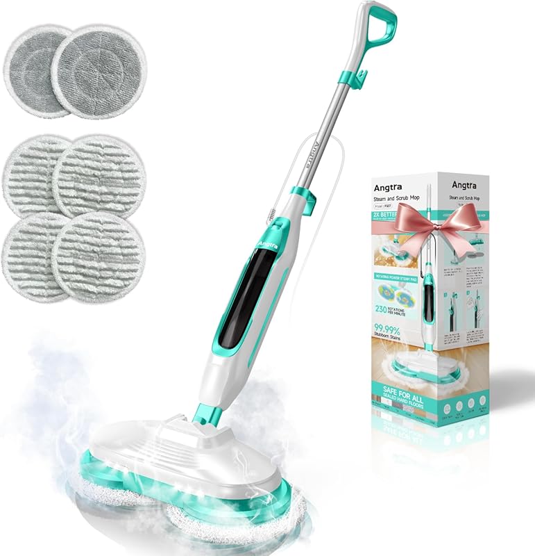 Rotating Pad Scrubbing Floor Steam Mop with LED Headlights and Adjusta