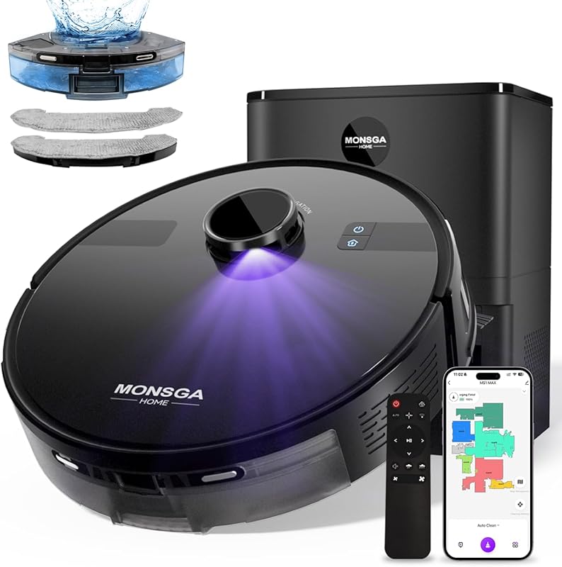 MONSGA Robot Vacuum and Mop: 6000Pa, Self-Emptying Station, LiDAR Navi